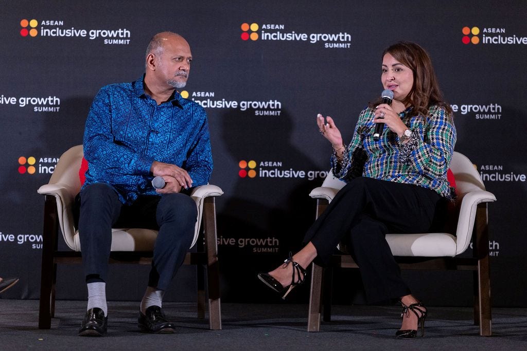 Will Southeast Asia’s AI story be written elsewhere, or authored at home? Malaysian Minister of Digital Gobind Singh Deo, left, and Hajar El Haddaoui, director general of the Digital Cooperation Organization, took part in a panel examining how governments, the private sector and regional institutions are collaborating to ensure that AI serves, not supplants, local knowledge.