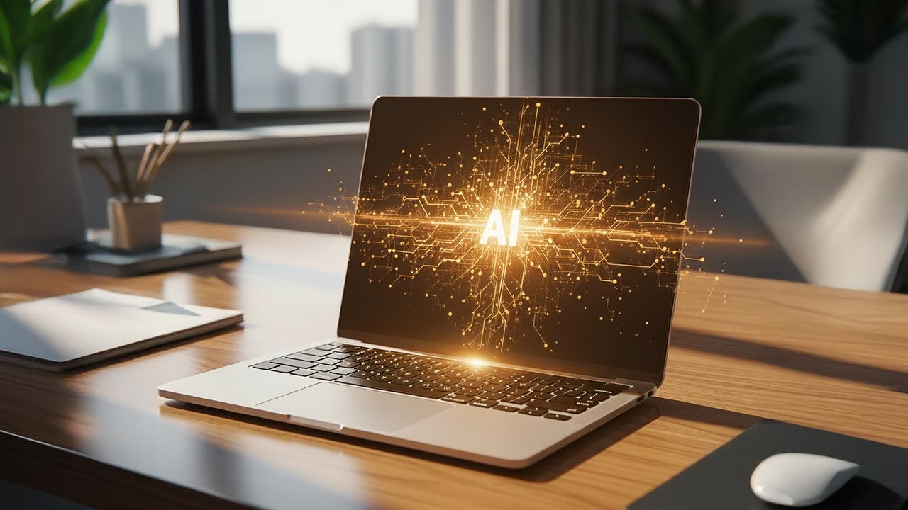 Une IA puissante et lumineuse sur l’écran d’un ordinateur portable.