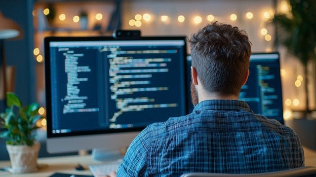 Hombre ayudando rápidamente a integrar a un cliente usando una computadora portátil.
