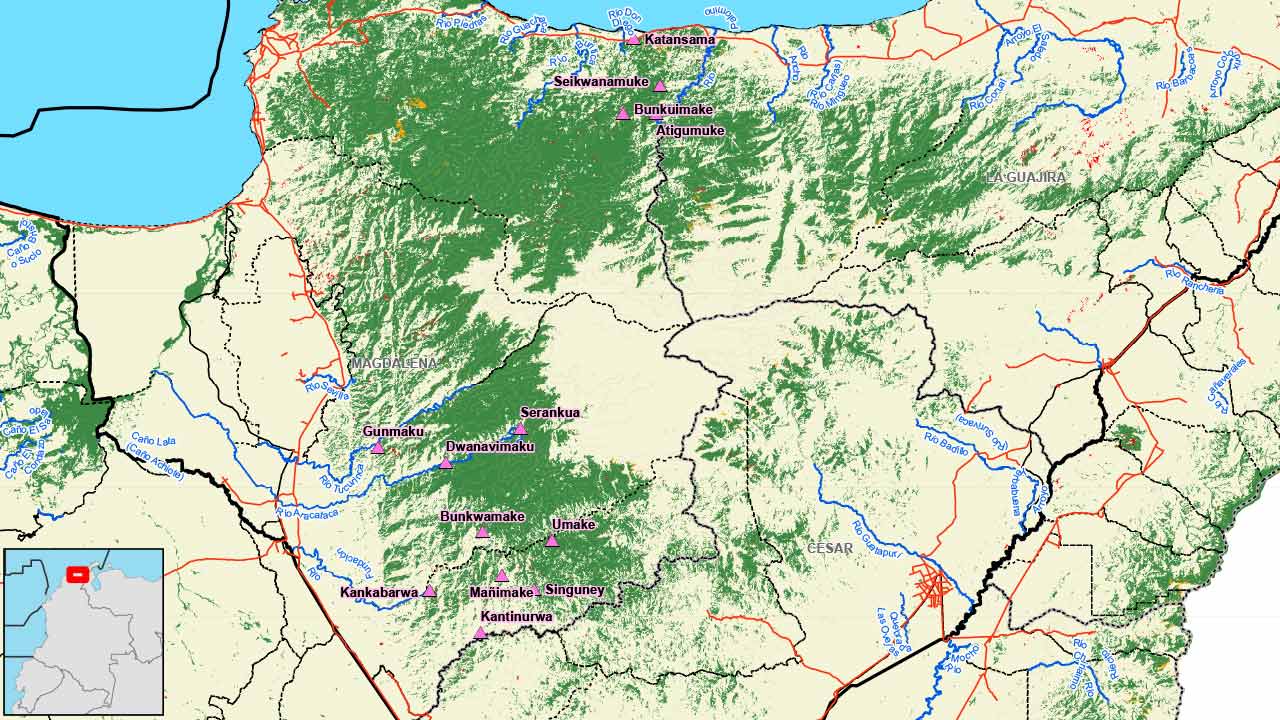Carte de la Sierra Nevada, Colombie.