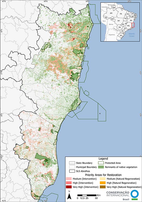 Brasil, mapa terrestre de Abrolhos.