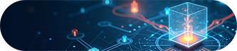 Un panorama digital futurista que representa la evolución de la tecnología blockchain.