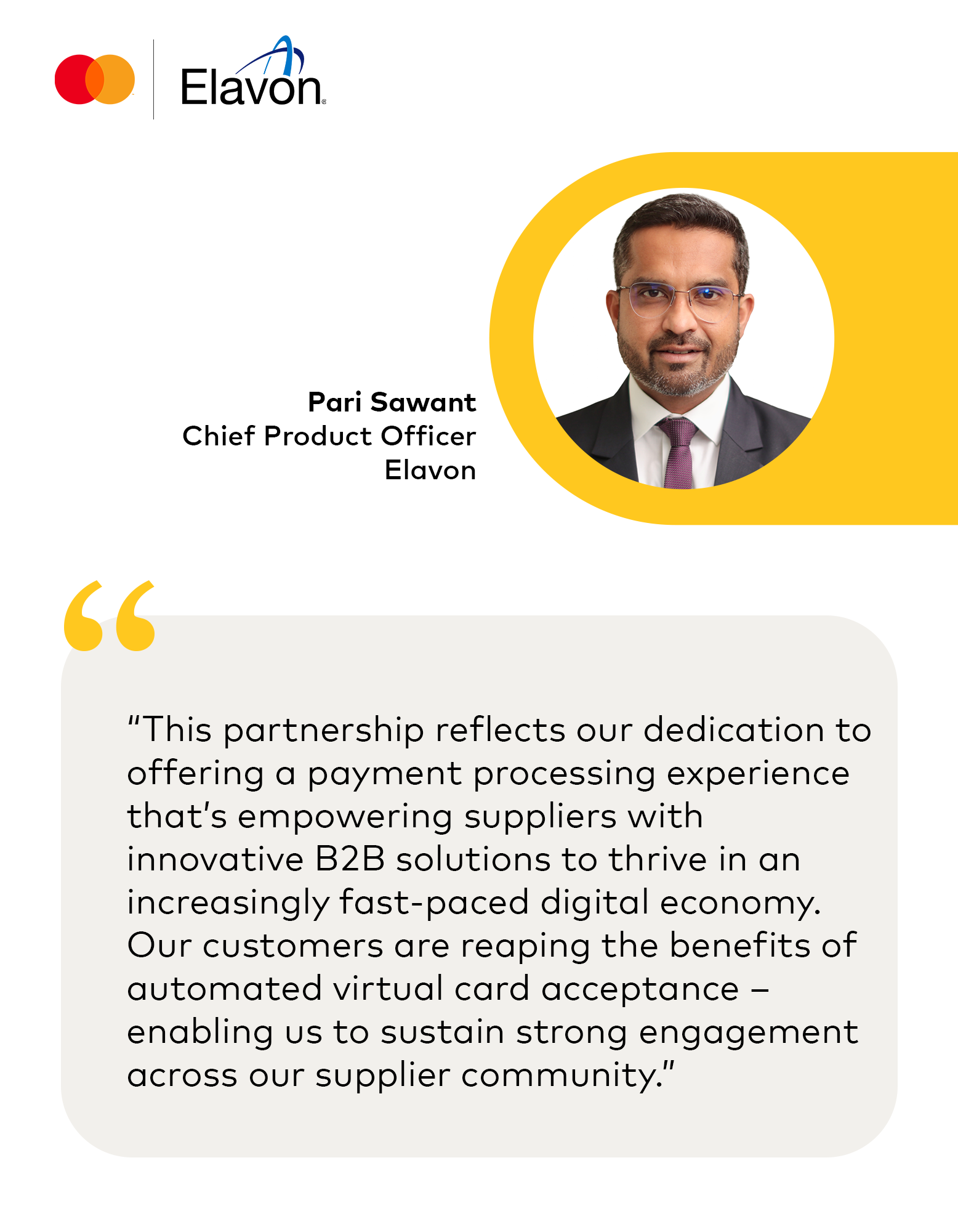 Quote card from Pari Sawant, chief product officer of Elavon