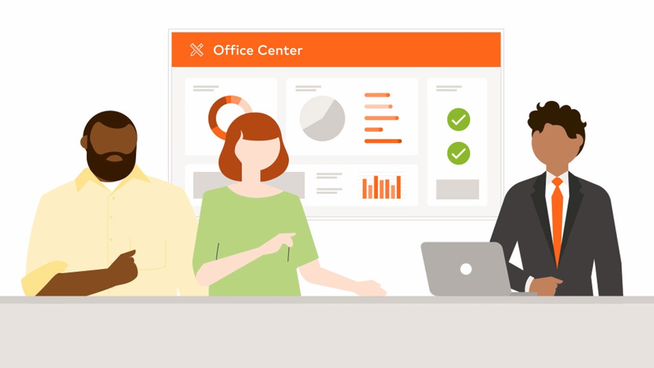 واجهة Office 365 تعرض مركز Office مع مجموعة متنوعة من أدوات الإنتاجية والتطبيقات.