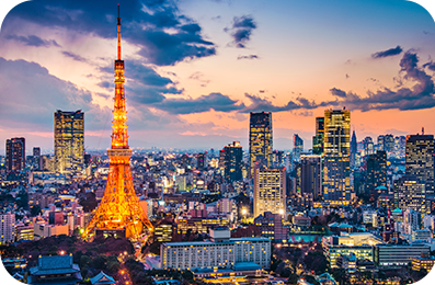 L'horizon de Tokyo au coucher du soleil.