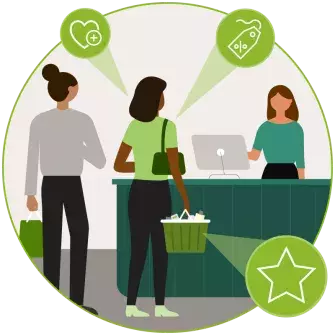 Women buying at a pharmacy illustration