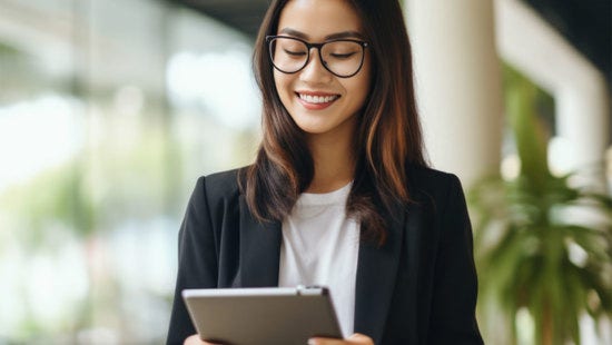 Woman looking at her tablet