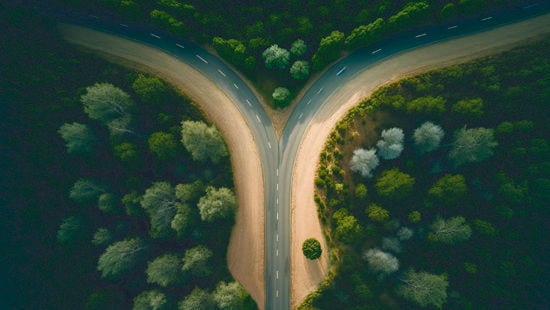 Drawing of road splitting into two