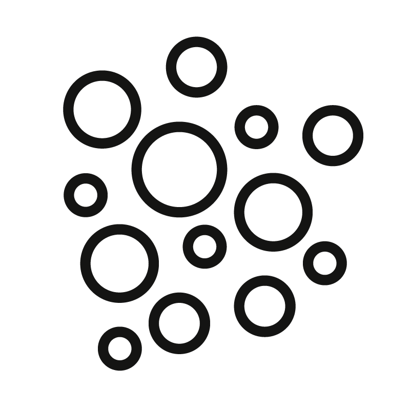 Icono abstracto de círculos de diferentes tamaños.