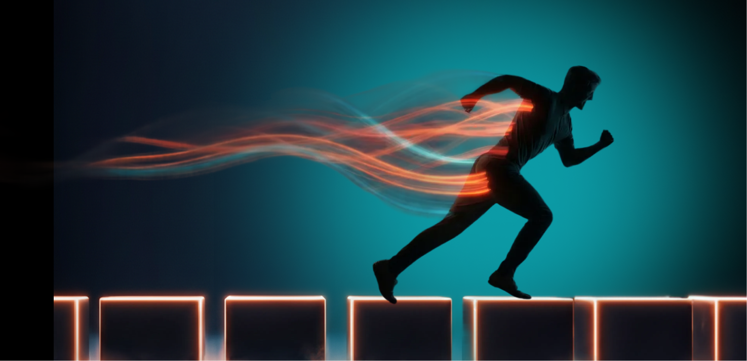 Man on fire running at speed over blocks 