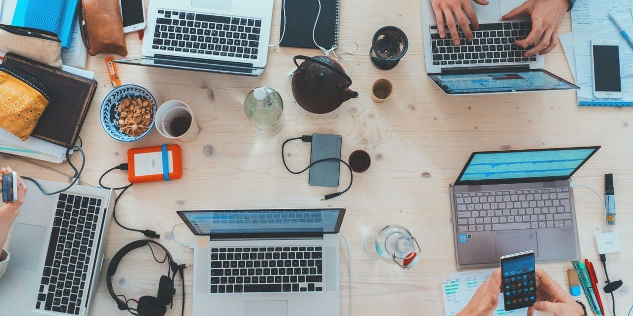 Desk of computers