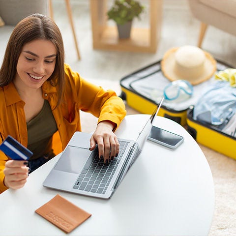Woman booking travel