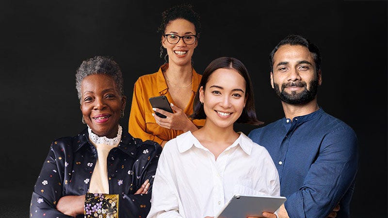 Diverse small business owners looking at a camera
