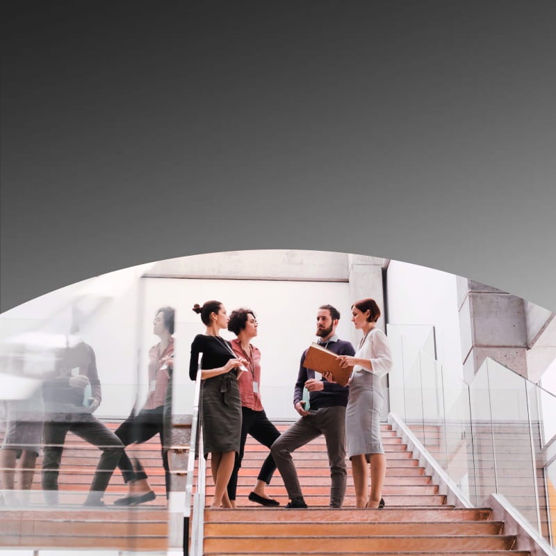 group of office workers on stairs