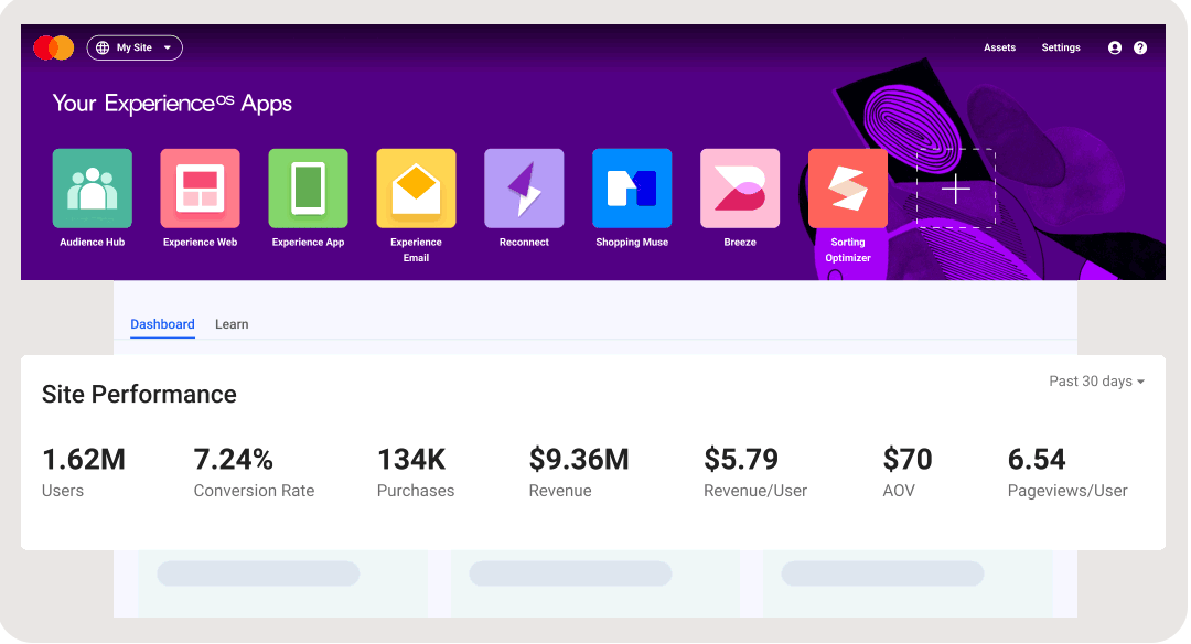 GIF affichant les nombreuses applications et mesures de performance disponibles dans Experience OS.
