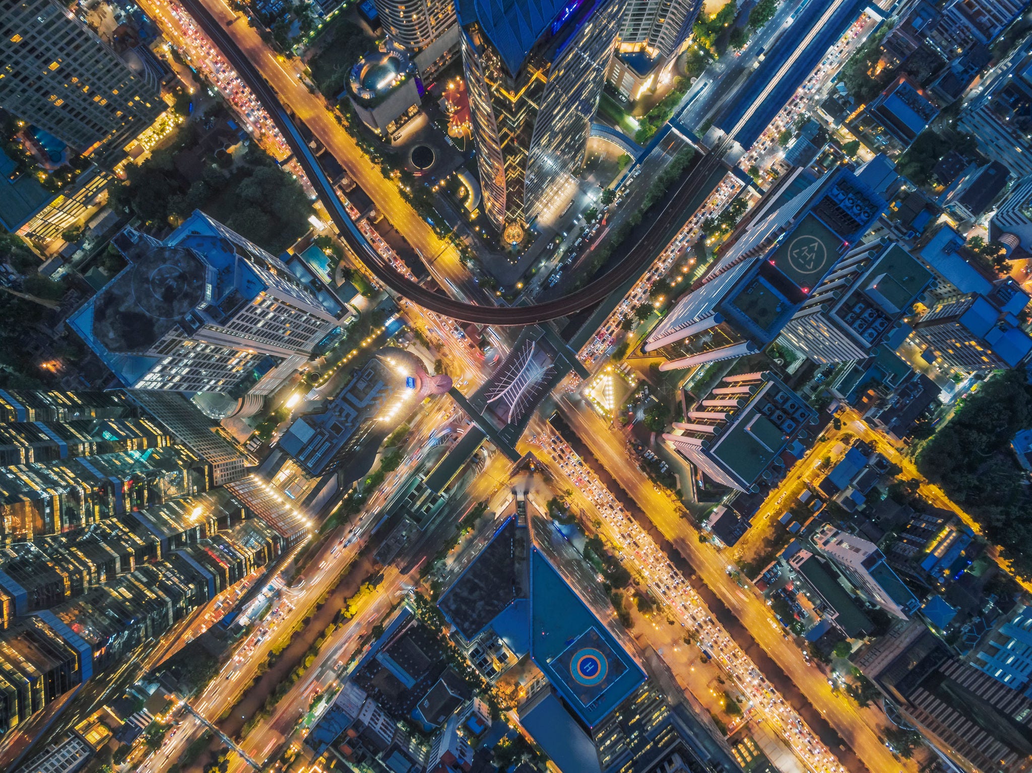 Top-down of a cityscape.