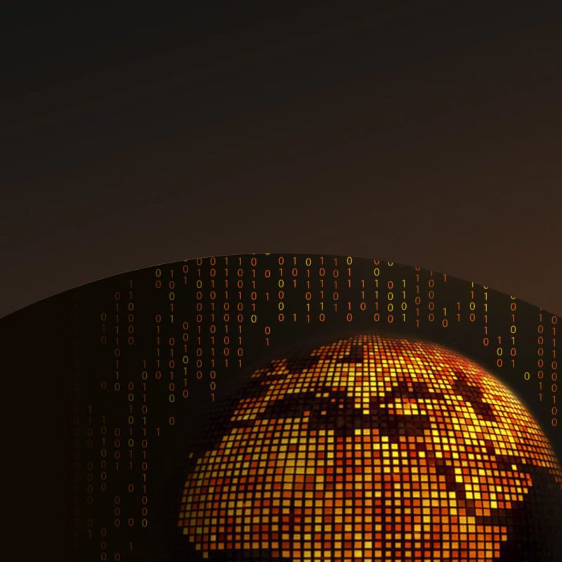 glowing digital globe with binary