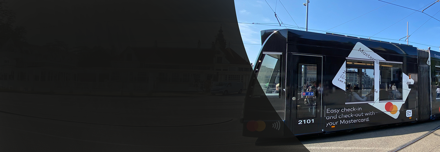 Tram with Mastercard logo transposed on it